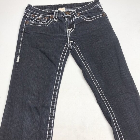 True Religion Black Straight Leg Jeans with Signature Stitching - Picture 6 of 12